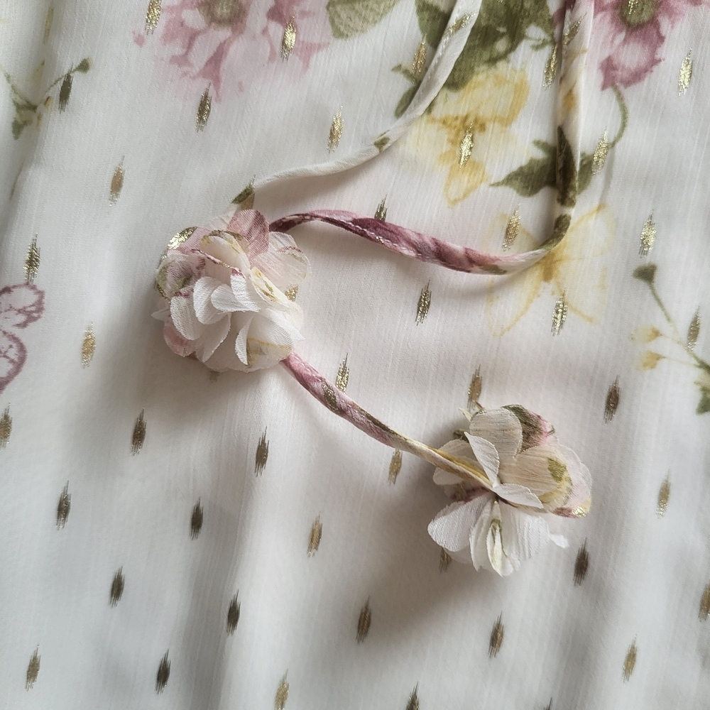 White Floral Blouse Autres Filles XS Dainty Feminine Spring Easter fairycore - Picture 3 of 5